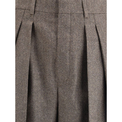 Saint Laurent Wool Herringbone Pattern Wide Leg Pants