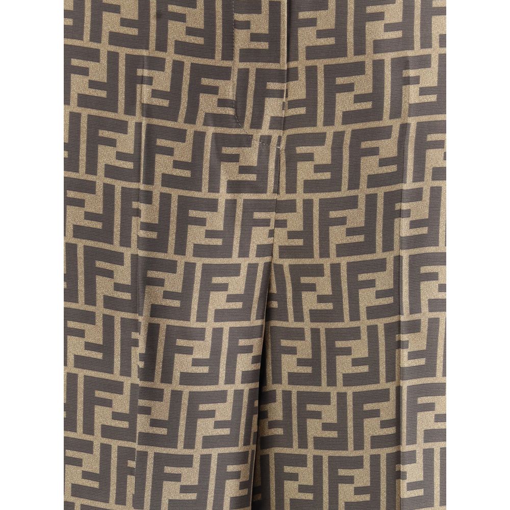 Fendi Monogram Pattern Silk Pants