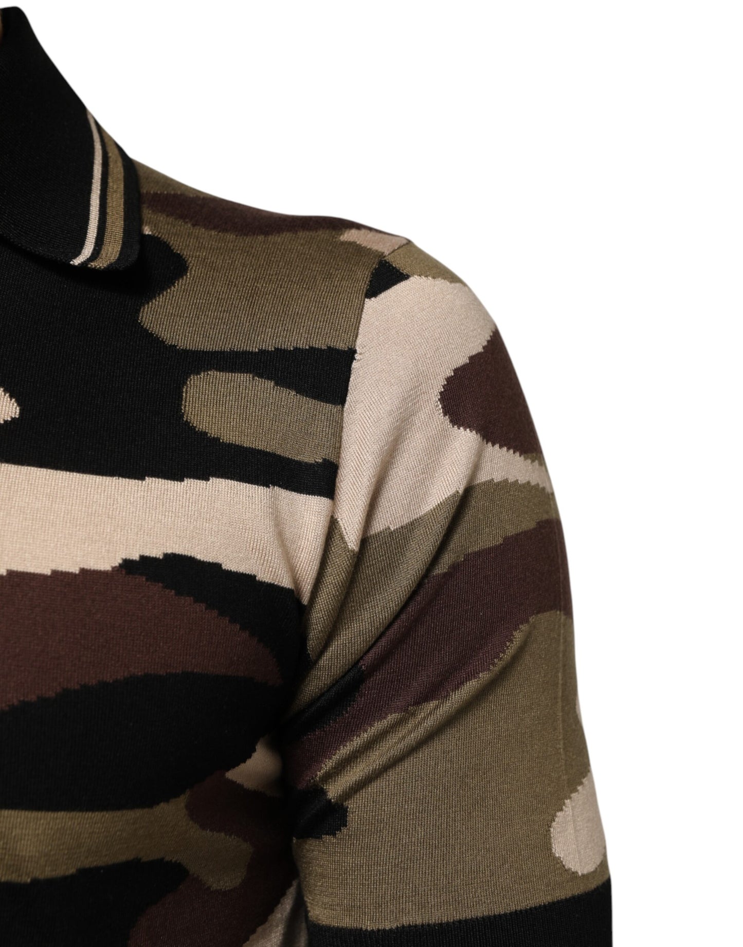 Dolce & Gabbana Camouflage Brown Silk Military Polo T-shirt
