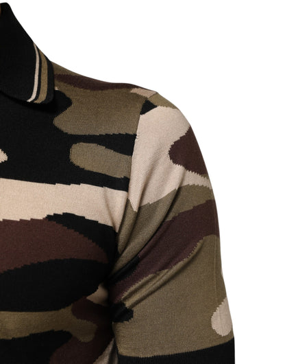Dolce & Gabbana Camouflage Brown Silk Military Polo T-shirt