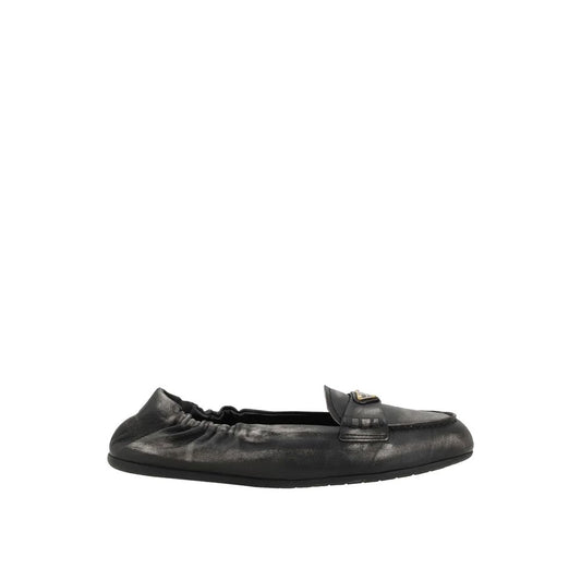 Prada Black Vintage-effect Leather Loafers for Men