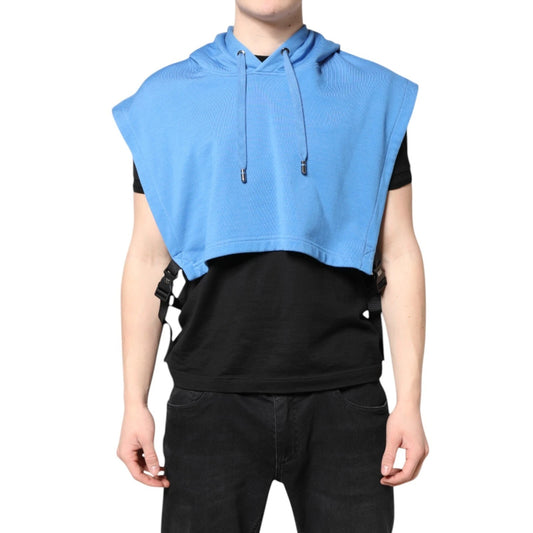 Dolce & Gabbana Blue Cotton Hooded Sportswear Vest