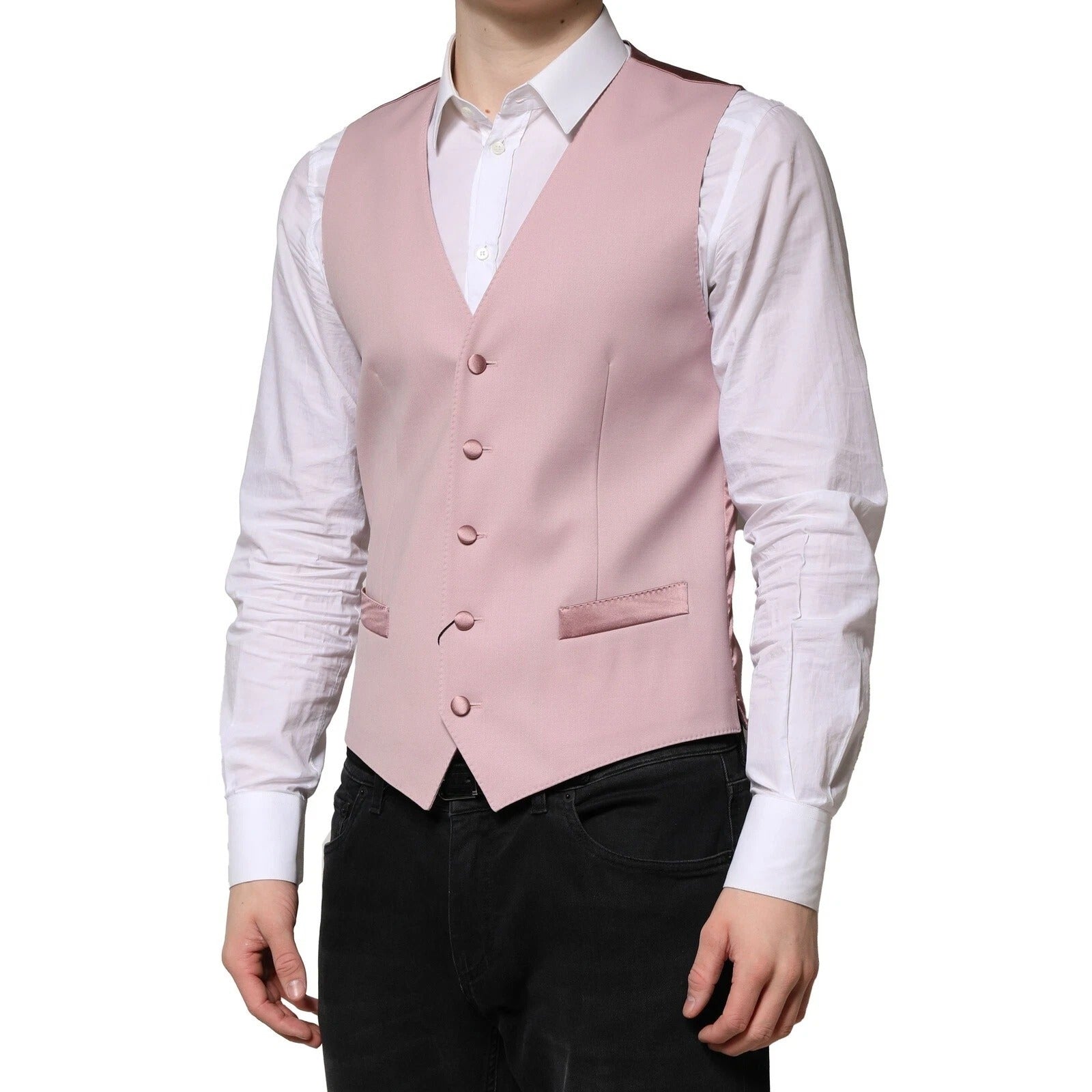 Dolce & Gabbana Pink Wool Formal Waistcoat Vest