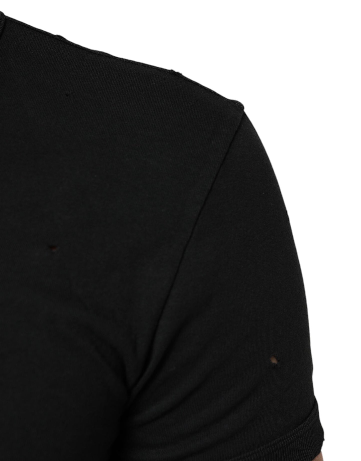 Dolce & Gabbana Black Cotton Tattered Logo V-Neck Men's T-Shirt