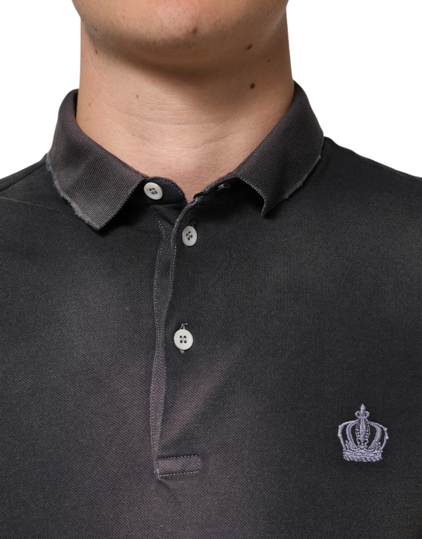 Dolce & Gabbana Gray Cotton Crown Collared Men Polo T-shirt