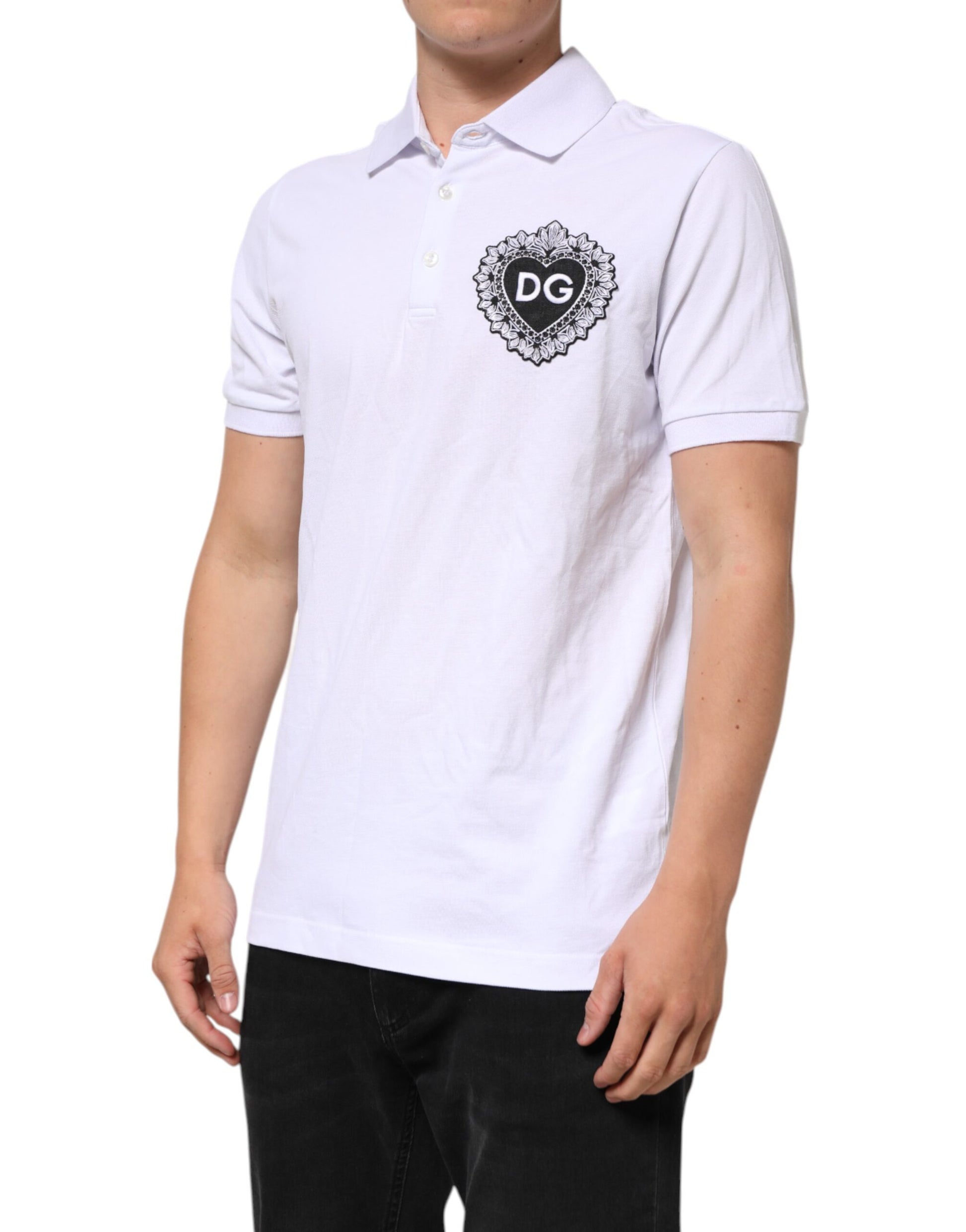 Dolce & Gabbana White Cotton DG Heart Logo Embroider T-shirt