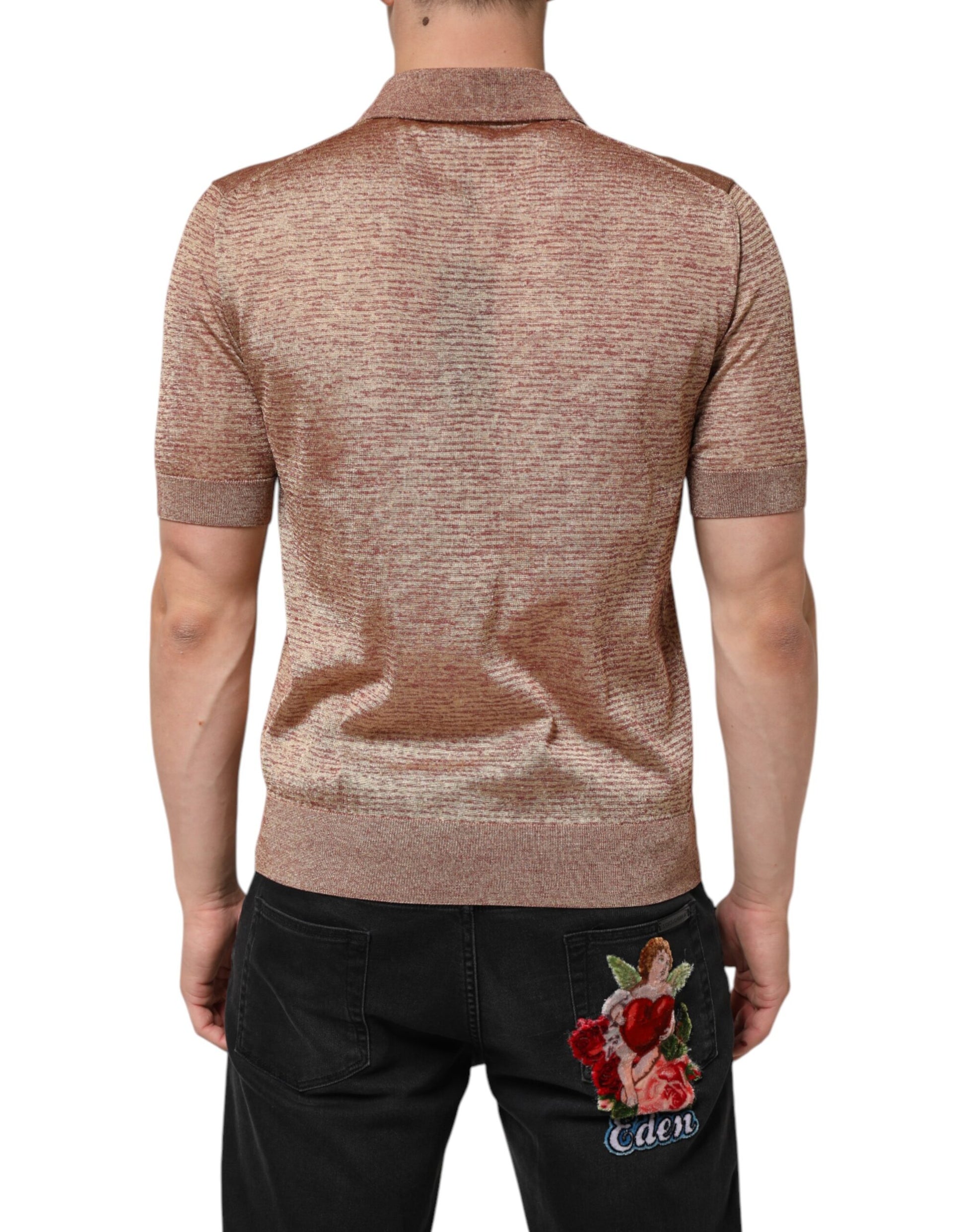 Dolce & Gabbana Brown Silk Textured Short Sleeve Polo T-shirt