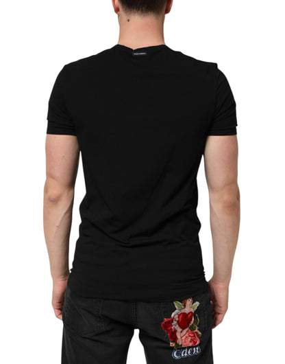 Dolce & Gabbana Black Cotton Slim Fit V-Neck T-Shirt for Men