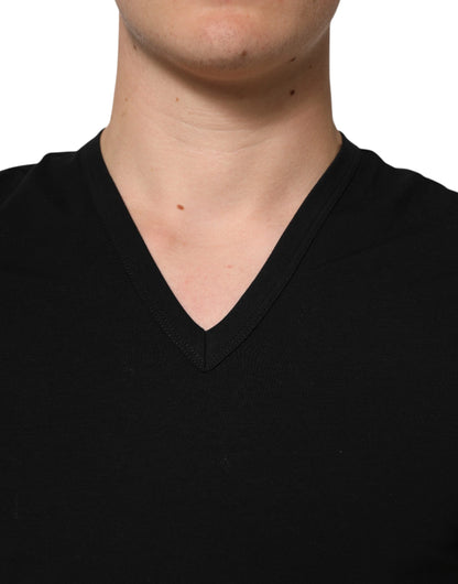 Dolce & Gabbana Black Cotton Slim Fit V-Neck T-Shirt for Men