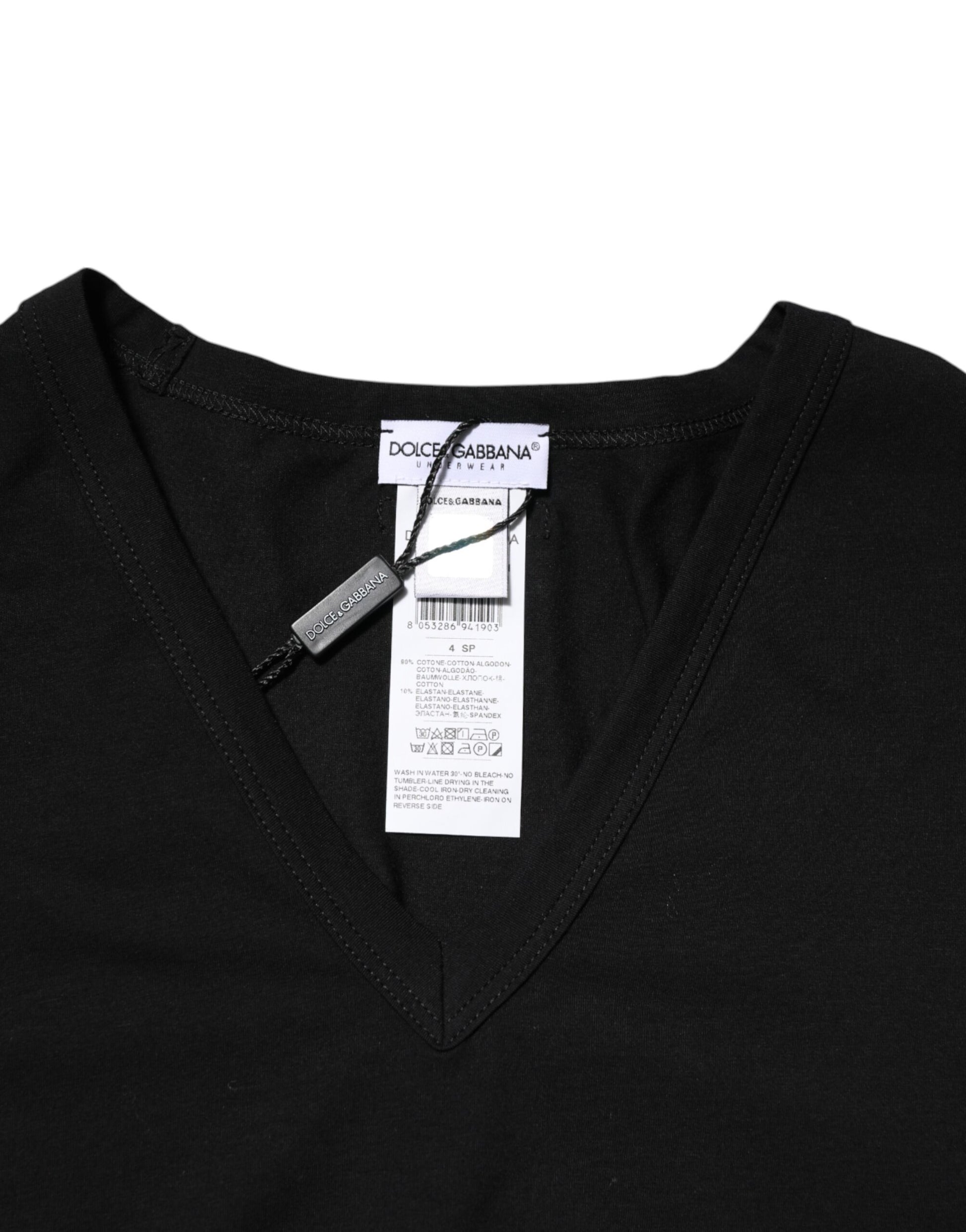 Dolce & Gabbana Black Cotton Slim Fit V-Neck T-Shirt for Men