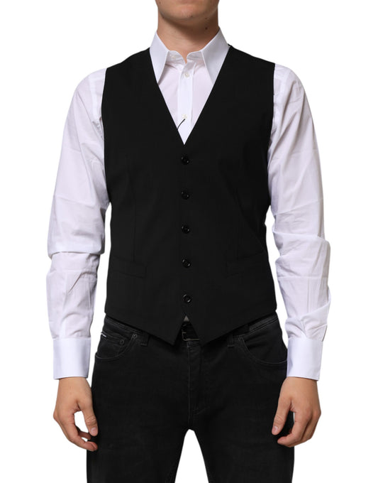 Dolce & Gabbana Black Wool Dress Formal Men Waistcoat Vest