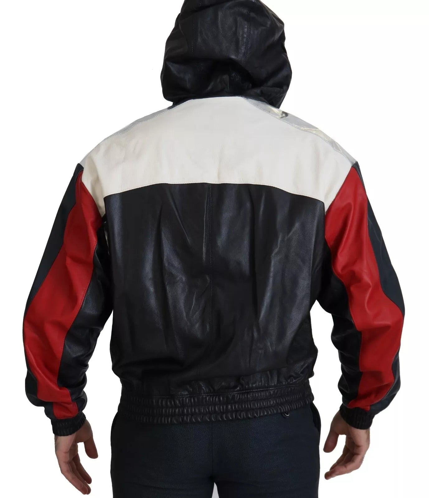 Dolce & Gabbana Black, White & Red Leather Hooded Blouson Jacket