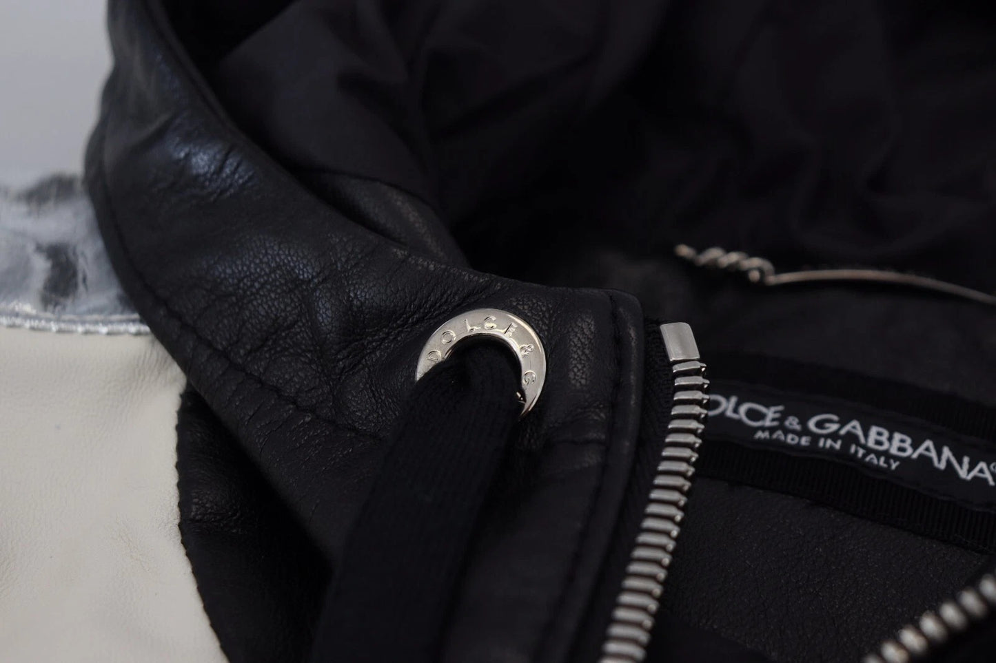 Dolce & Gabbana Black, White & Red Leather Hooded Blouson Jacket