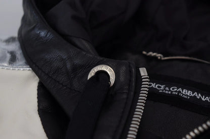 Dolce & Gabbana Black, White & Red Leather Hooded Blouson Jacket