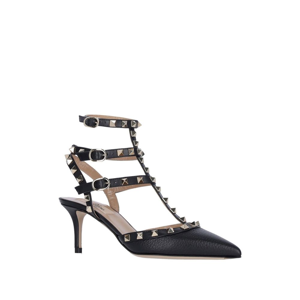 Valentino Garavani Black Leather Mid Heel Pumps