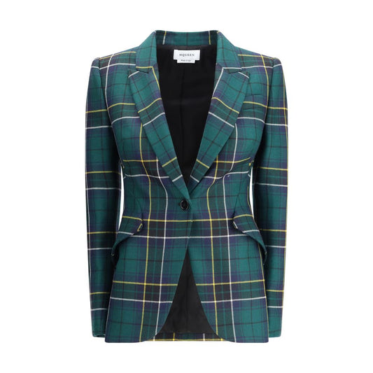 Alexander McQueen Green Check Pattern Blazer for Women