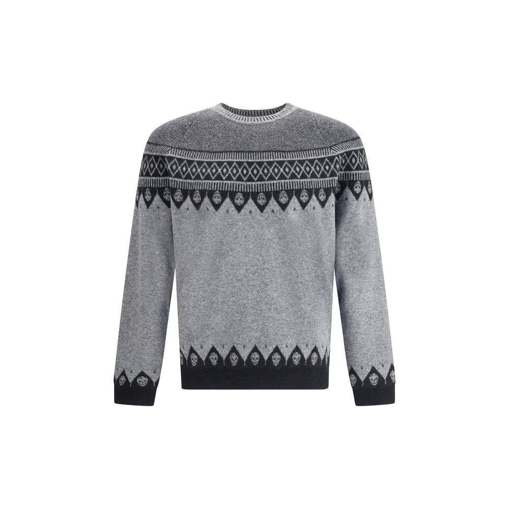Alexander McQueen Grey Jacquard Sweater with Skulls for Men
