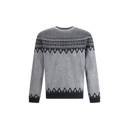 Alexander McQueen Grey Jacquard Sweater with Skulls for Men
