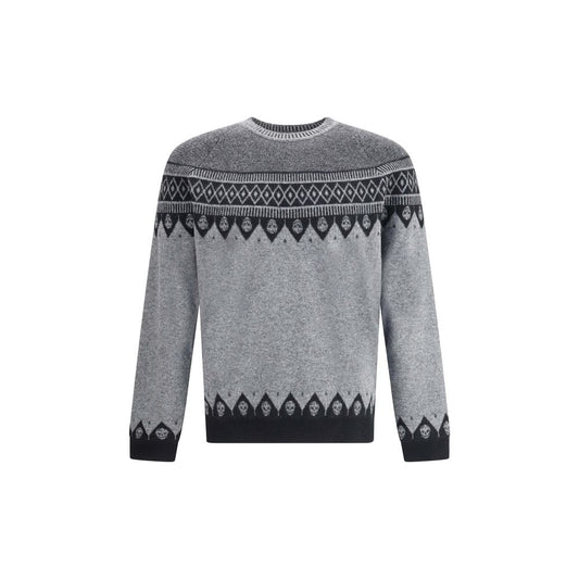 Alexander McQueen Grey Jacquard Sweater with Skulls for Men