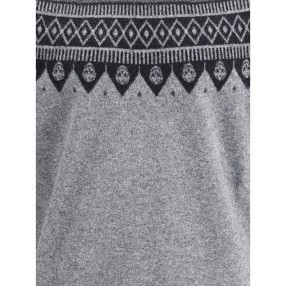 Alexander McQueen Grey Jacquard Sweater with Skulls for Men