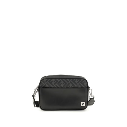 Fendi FF Leather and Canvas Shoulder Bag
