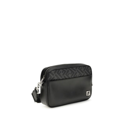 Fendi FF Leather and Canvas Shoulder Bag