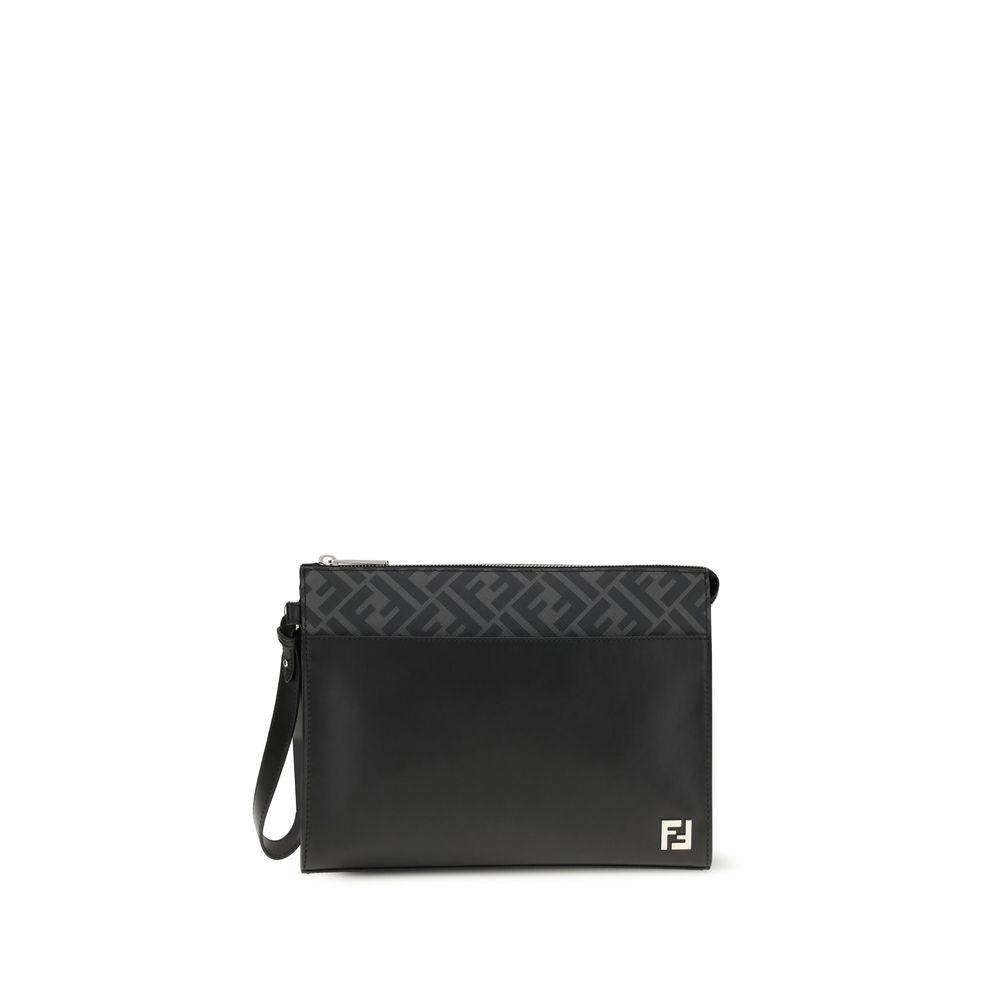 Fendi Leather FF Canvas Pouch