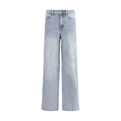 Self-Portrait Wide Leg Jeans with Rhinestones