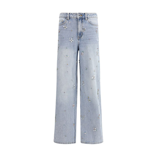 Self-Portrait Wide Leg Jeans with Rhinestones