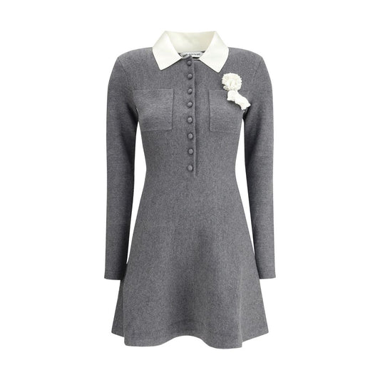 Self-Portrait Mini Knit Dress with Crochet Floral Collar