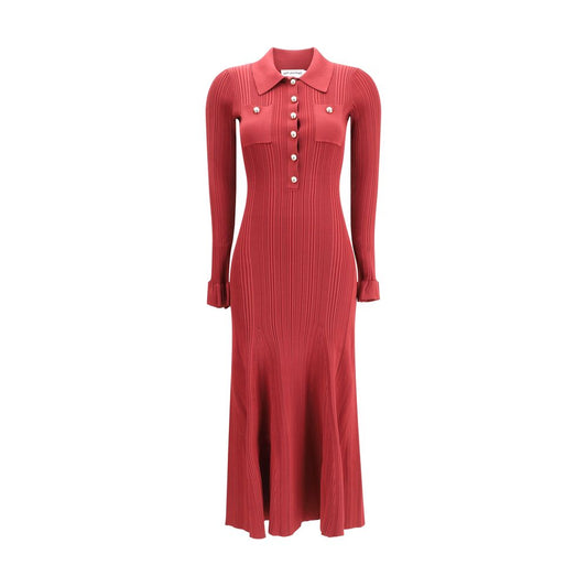 Self-Portrait Ribbed Knit Midi Dress: Elegant Versatility in Burgundy