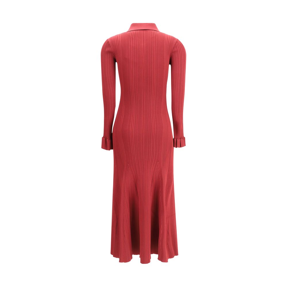 Self-Portrait Ribbed Knit Midi Dress: Elegant Versatility in Burgundy