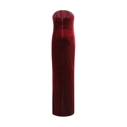 Self-Portrait Velvet Bandeau Long Dress