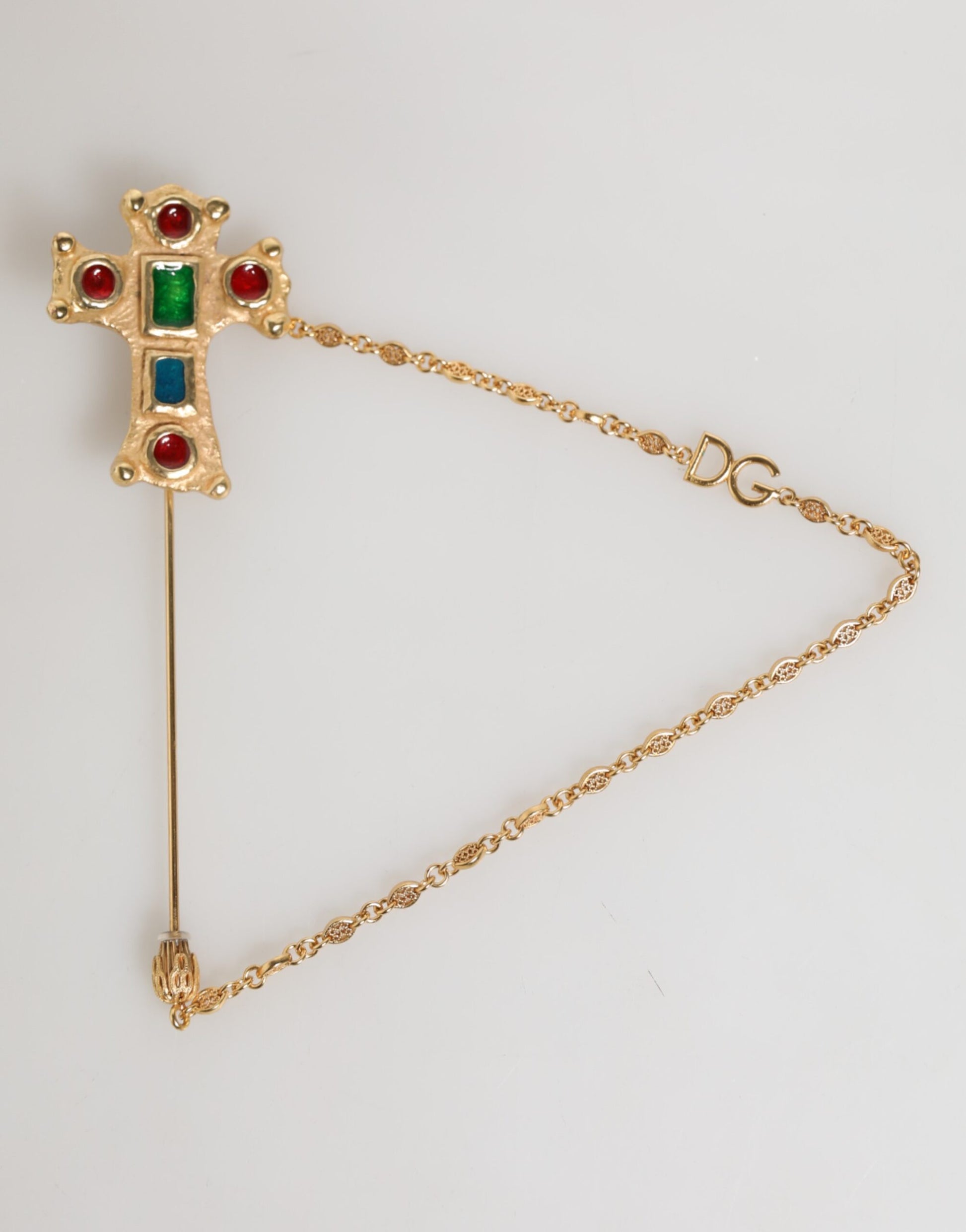 Dolce & Gabbana Lapel Pin Cross Logo Gold Chain Brooch for Men