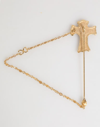 Dolce & Gabbana Lapel Pin Cross Logo Gold Chain Brooch for Men
