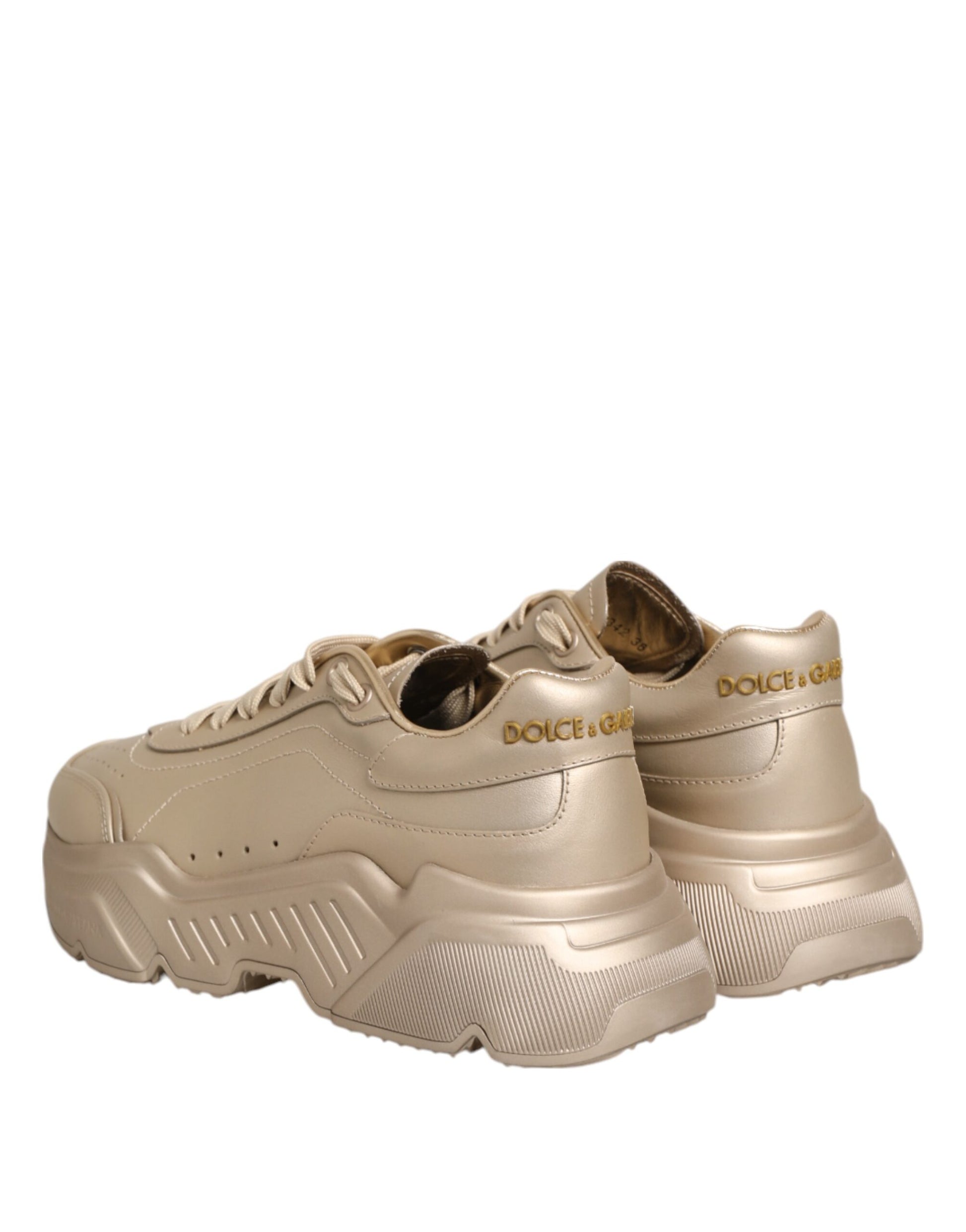 Dolce & Gabbana Gold Leather Daymaster Women Sneakers
