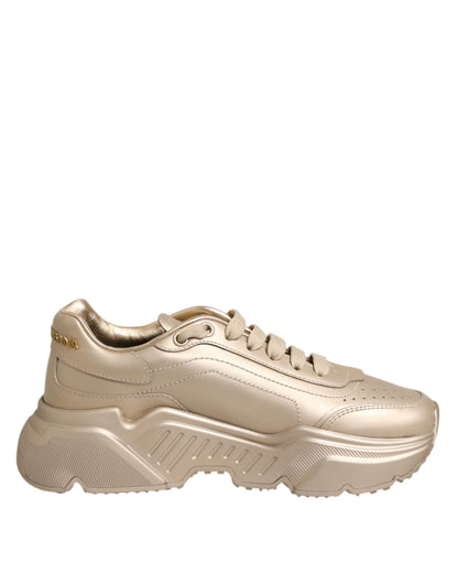 Dolce & Gabbana Gold Leather Daymaster Women Sneakers