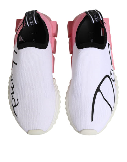 Dolce & Gabbana White & Pink Low Top Sorrento Sneakers for Women