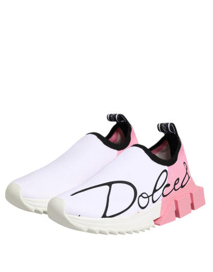 Dolce & Gabbana White & Pink Low Top Sorrento Sneakers for Women