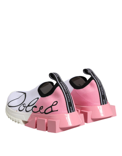 Dolce & Gabbana White & Pink Low Top Sorrento Sneakers for Women
