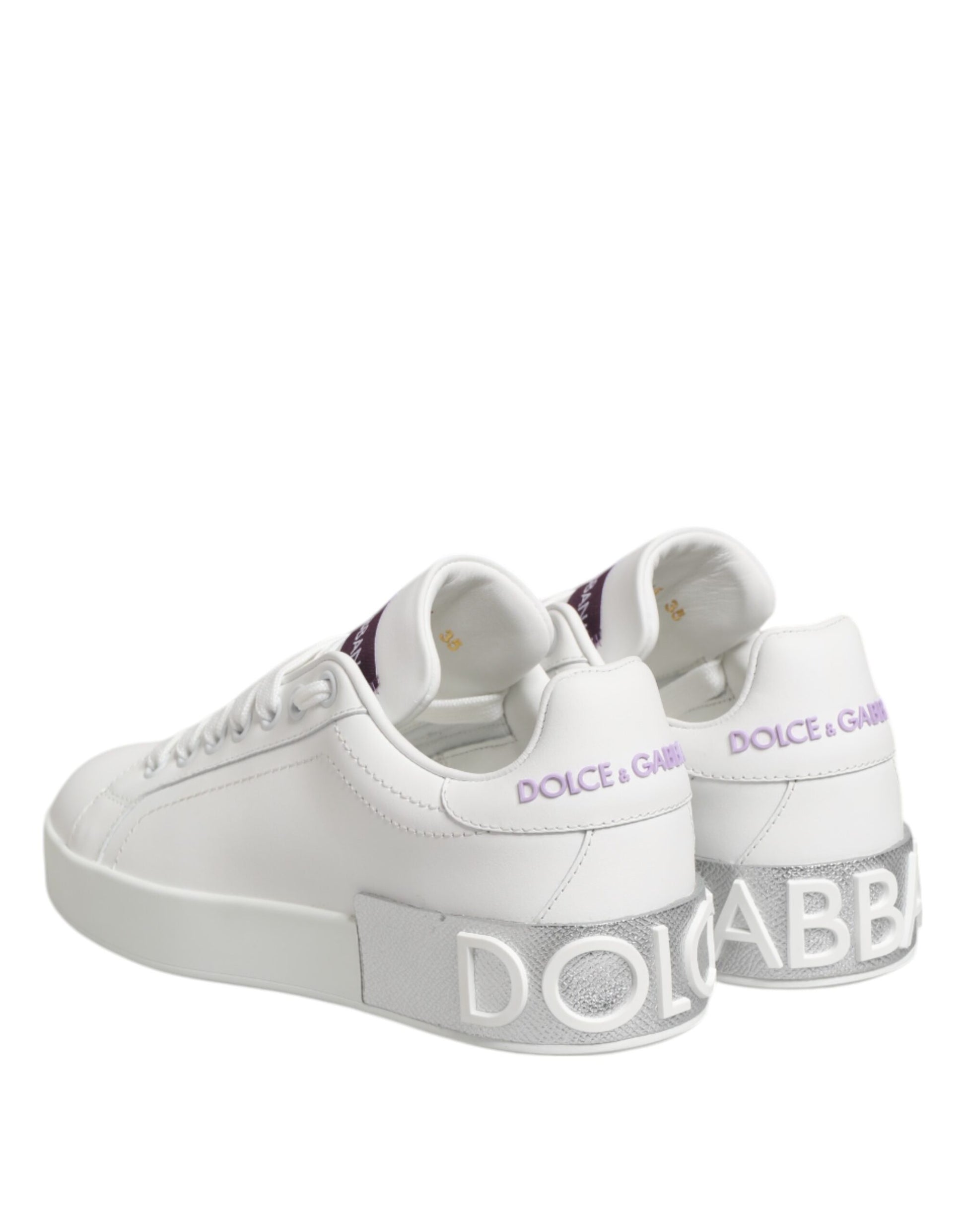 Dolce & Gabbana White Purple Leather Low Top Sneakers