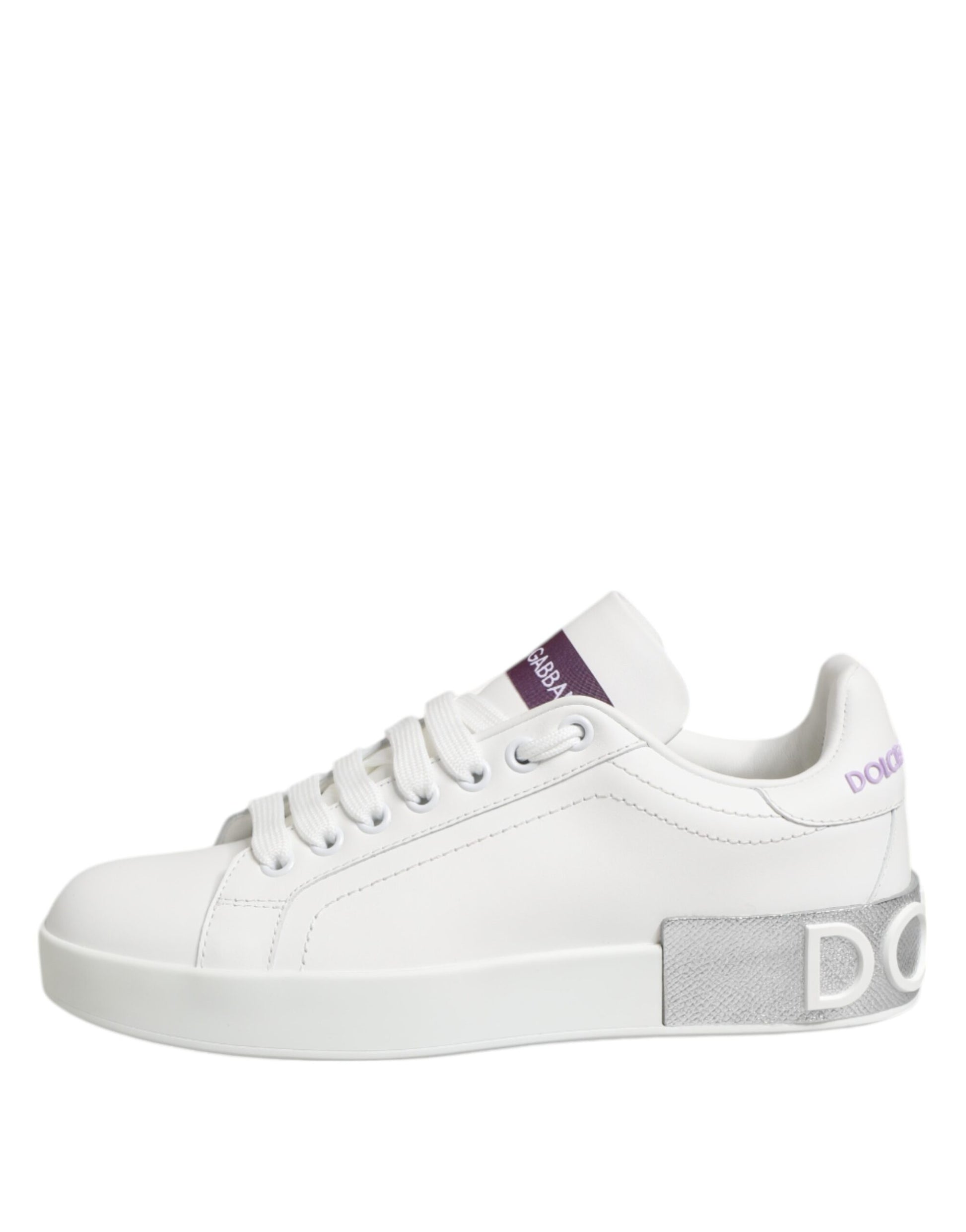 Dolce & Gabbana White Purple Leather Low Top Sneakers
