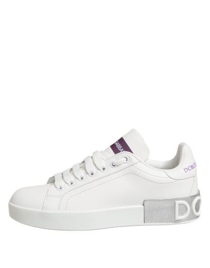 Dolce & Gabbana White Purple Leather Low Top Sneakers