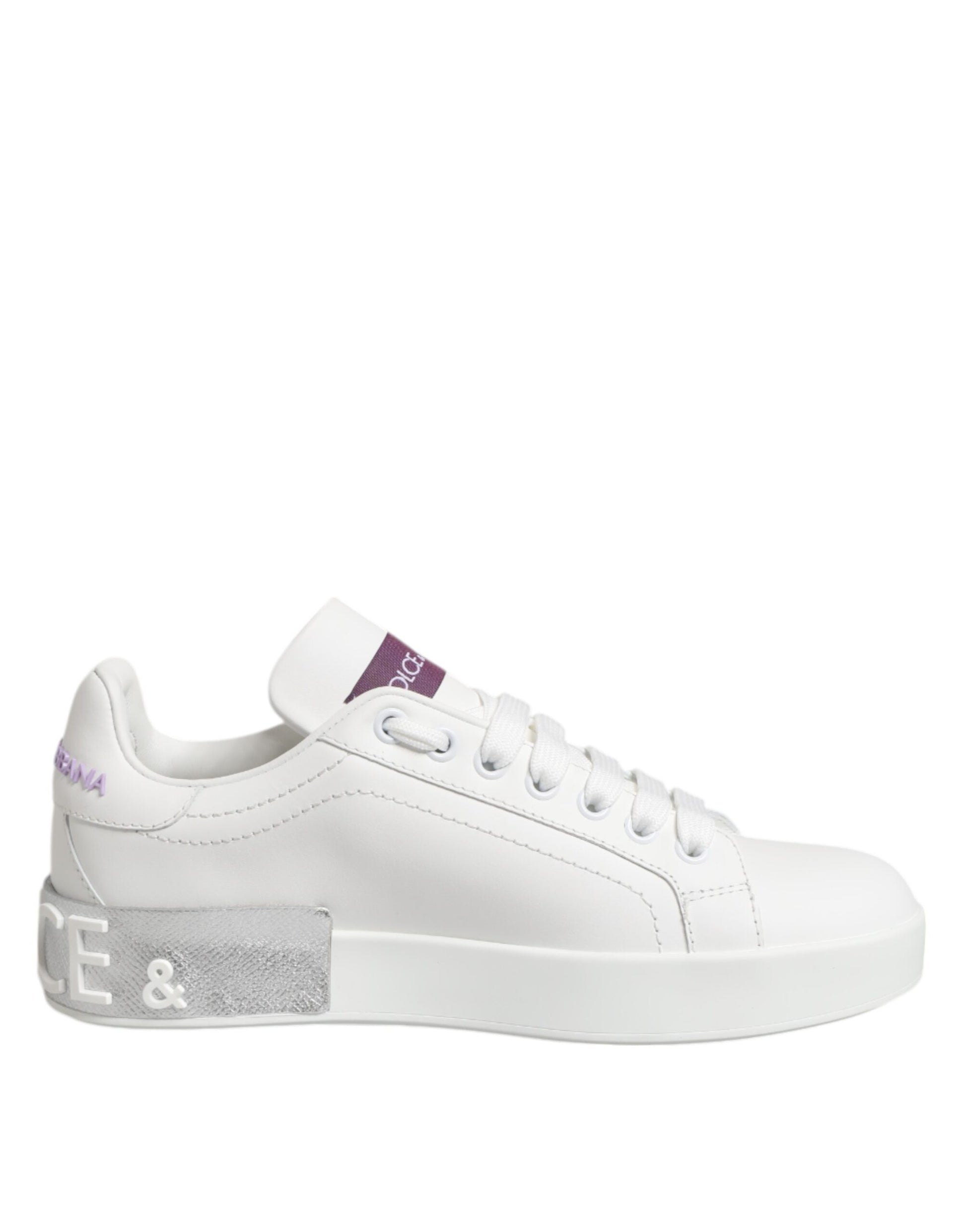 Dolce & Gabbana White Purple Leather Low Top Sneakers