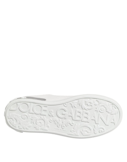 Dolce & Gabbana White Purple Leather Low Top Sneakers