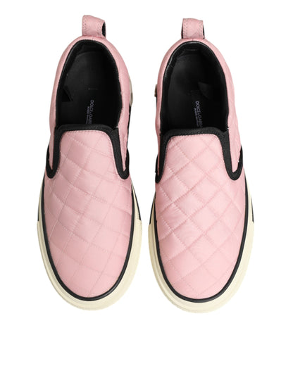 Dolce & Gabbana Pink Quilted Nylon Slip-On Sneakers