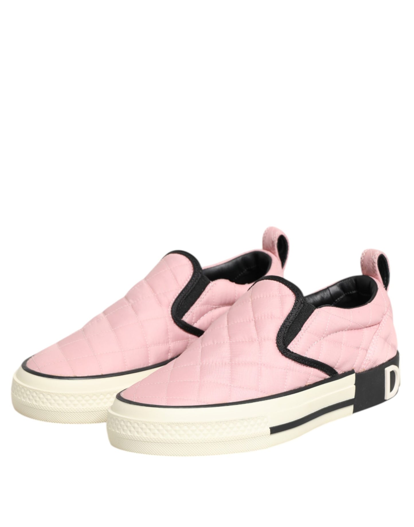 Dolce & Gabbana Pink Quilted Nylon Slip-On Sneakers