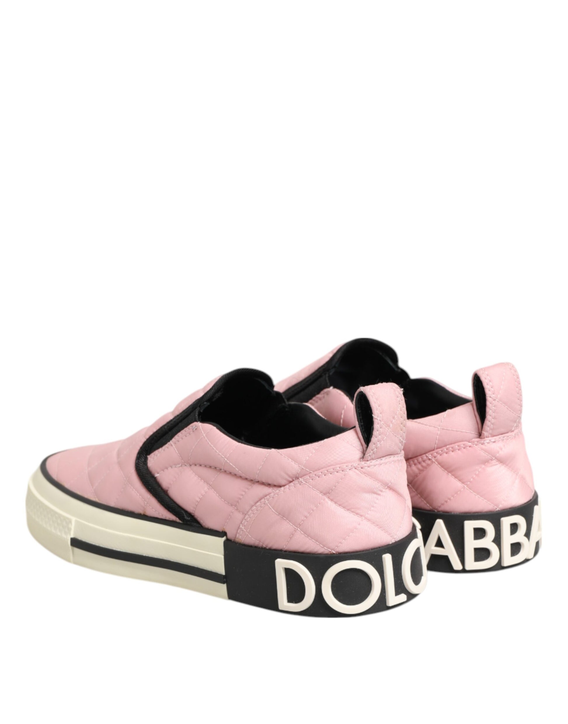 Dolce & Gabbana Pink Quilted Nylon Slip-On Sneakers