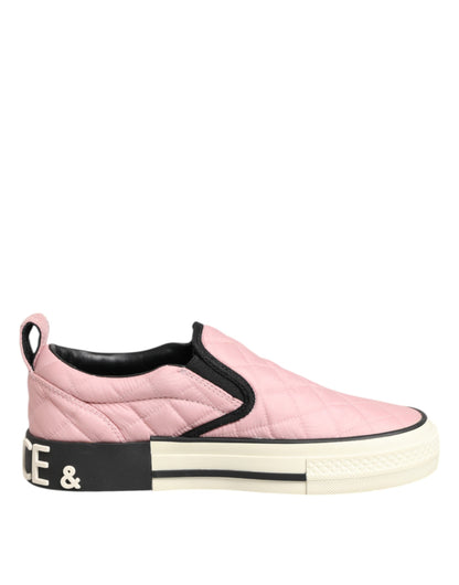 Dolce & Gabbana Pink Quilted Nylon Slip-On Sneakers