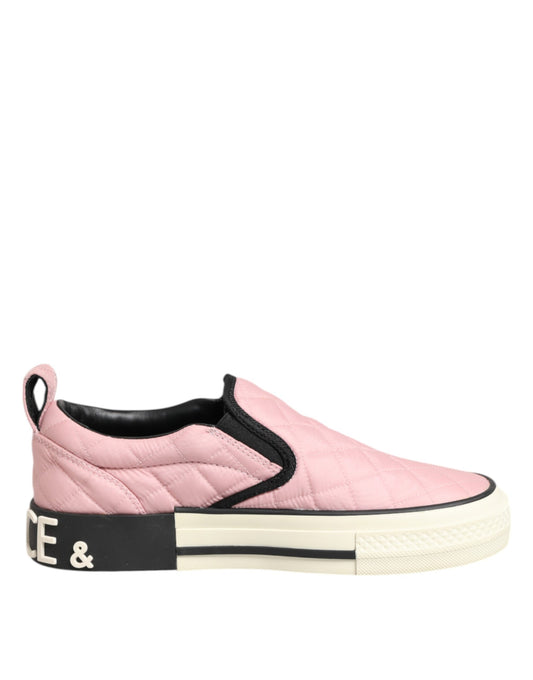 Dolce & Gabbana Pink Quilted Nylon Slip-On Sneakers